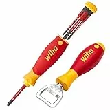 Wiha Schraubendreher Set gemischt PocketMax electric 4tlg Bit Set Schraubenzieher Satz mit Bit Magazin aus slimBits für Elektriker Schlitz Kreuzschlitz Plusminus inkl. Flaschenöffner Werkzeuggriff