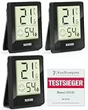 MAVORI® 3 St. Hygrometer Thermometer innen - präziser Temperatur&Luftfeuchtigkeitsmesser innen - Thermometer Hygrometer innen, Temperaturmessgerät, Hydrometer Feuchtigkeit digital (Schwarz, 3er Set)