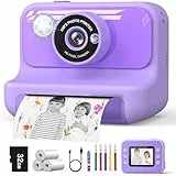 Hangrui Sofortbildkamera Kinder, 2,4 Zoll Bildschirm Kinderkamera Sofortbildkamera mit 32G Karte & Druckpapier, 1080P Kamera Kinder Sofortdruck mit Farbige Stifte, Geschenk für Kinders 3-12 Jahren
