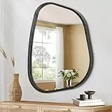HLFMVWE Unregelmäßiger Hölzerner Gerahmter Klein Wandspiegel Moderner Ovaler Asymmetrischer Einzigartiger Hängender Spiegel Künstlerischer Schlafzimmer Wohnzimmer Eingang Flur 50 x 40CM