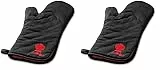 Weber Grillhandschuh - Lang, Schwarzer Handschuh mit rotem, gesticktem Kugelgrill-Motiv, schützt Hände vor Hitze - Schwarz (6472) (Packung mit 2)