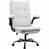 BASETBL Bürostuhl Schreibtischstuhl Ergonomisch, Chefsessel Stoff mit klappbare armlehne, drehbar und Wippfunktion, Höhenverstellbar, Doppelt verdickte Rückenlehne, Bis 150 kg Grau