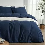 Duvetnova 200x220 Bettwäsche Set Superweiche Vorgewaschene Mikrofaser Baumwollähnlich ÖKO-TEX 1 Bettbezug 200x220+2 Kissenbezüge 80x80-alle mit Reißverschluss Bettwäsche Dunkelblau Bügelfreie