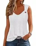 Tanmolo Tank Top Damen Ärmellos Tops Sommer Tanktops Frauen Spaghettiträger Oberteile Jacquard Mesh Vest Bluse Weiß, M