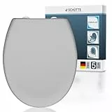 SCHÜTTE Oval WC-Sitz mit Absenkautomatik, Abnehmbarer Klodeckel aus bruchsicherem Duroplast, DIY Montage mit Klebepads und Schablone, Toilettendeckel und Brille bis 200 kg belastbar, Grau