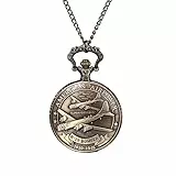 JewelryWe Taschenuhr mit Kette Uhren Herren - Vintage US Luftwaffe Luftstreitkräfte B-26 Bomber Taschenuhr Analog Quarz Kettenuhr Uhranhänger mit Halskette für Männer Bronze