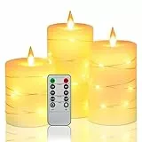 Da by LED Kerzen, mit eingebetteten Lichterketten, 3-LED-Kerzen, mit 10-Tasten-Fernbedienung, 24-Stunden-Timer-Funktion, tanzender Flamme, echtem Wachs, batteriebetrieben.