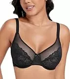 DotVol Damen Große Größen Minimizer BH Vollschalen Fantastische Spitze BHS Ungepolsterte Unterwäsche Alltag Bra (Schwarz, 75E)