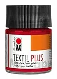 Marabu 17150005032 - Textil Plus karminrot 50 ml, volldeckende Stoffmalfarbe für dunkle Stoffe, geeignet für Stoffmalerei und Stoffdruck, nach Fixierung waschbeständig bis 40 °C