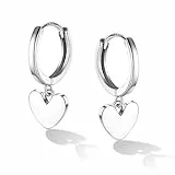 Chriscoco Herz Creolen Ohrringe 925 Silber für Damen und Mädchen - Huggie Hoop Earrings mit Herz Anhänger, Hypoallergen, 10mm, Sterling Silber, 20G