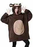 dressfan Braun Bär Kostüm Hoodie Karneval Halloween Kostüm,Mikrofaser & Sherpa Bär Deckenpullover Decke Hoodie,Warme Weich Decke mit Ärmeln und Kapuze für Damen Herren