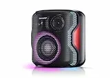 SHARP PS-921BK 120W Bluetooth Party-Lautsprecher – Tiefbass, LED-Lichter, 3,5mm Aux-Eingang & USB, wiederaufladbarer Lithium-Ionen-Akku mit 14 Std Laufzeit, wasserdicht, tragbarer Party-Lautsprecher