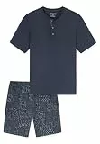 Schiesser Herren Kurzer Schlafanzug, Zweiteiliger Pyjama Set, Navy Blau mit Punktmuster