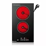 AMZCHEF Glaskeramikkochfeld 2 Platten, 3200W Kochfeld 2 Platten mit 9 Leistungsstufen, 2-in-1 Freistehend-/Einbau-Design, Touch-Steuerung, Mattierte Glasoberfläche, Kompatibel mit Allen Kochgeschirren