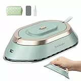 Newbealer Mini Reisebügeleisen mit Universalspannung 100-240V, Kompaktes Bügeleisen für Kleidung (kein Dampf), Keramikfläche, 150 °C Heißpress mit Sprühflasche, Beutel und Silikonständer, Grün