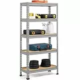 Yaheetech 5 Böden Schwerlastregal 70 cm breit, Speisekammer Regal Lagerregale, Kellerregal Metall, Werkzeugregale, hell grau