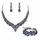 EVER FAITH Statement Halskette Ohrringe und Armband Set für Damen österreichische Kristall Tropfen Cluster Schmuckset Navy Blau Schwarz-Tone