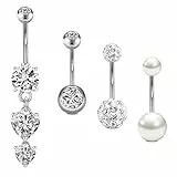 Crdifu Bauchnabelpiercing mit Stein 14G 12mm Chirurgenstahl Silber Piercing Bauchnabel Herz 1,6mm Bauchpiercing