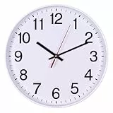 OFFICER PRODUCTS Wanduhr Kunststoff / 30 cm Weiß/Arabische Ziffern Wand-Uhr/Quartz Lautlos Wanduhren, für Schule, Büro, Wohnzimmer, Küche/Analog Modern, Rund Dekorative