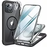 Miracase 360 Grad für iPhone 15 Hülle mit Magsafe, Eingebaut Glas Schutzfolie, Komplettschutz HandyHülle Magnetisch Stoßfest Case für iPhone 15 Schutzhüllen 6,1 Zoll, Schwarz