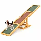 COSTWAY Hundewippe Holz, Hunde Agility Wippe, Outdoor Hundesport für Balance-Training, für kleine & große Hunde bis 60 kg, wetterfestes Spielset, 179 x 30 x 55 cm (Gelb)