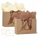 BBLIKE Geschenktüten mit Henkel - 2 Geschenktasche + 2 Grußkarten + 4 Sydney Paper, Papiertüten mit Henkel, Geschenkverpackung für Geschenk, Geburtstag, Feier, Hochzeit (Braunes Kraftpapier)