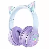 PHNIXGAM Wireless Bluetooth Kopfhörer für Kinder, mit 3,5mm verdrahtetem Modus nur für Audio, Faltbarer Kopfhörer mit Mikrofon, RGB Licht, für Schule Gaming, Kompatibel mit Handys PC Table (Lila)