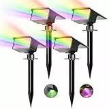 kolpop [4 Stück/ 7 RGB Bunt Solarlampen für Außen, IP65 Wasserdicht Solar Strahler, 800LM Außenleuchte, 2 in 1 Montage, Dusk to Dawn Solarleuchten Gartenleuchten für Bäume, Outdoor Pflanzen, Hof