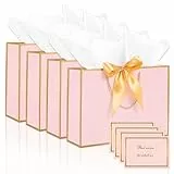 Realjoy 4 Stück Geschenktüten, 28x20x10cm Papiertüten, Geschenktaschen mit 4 Schleife, 4 Karten und 8 Seidenpapieren, Geschenktüte für Hochzeiten,Weihnachten,Geburtstagsfeiern(Rosa)
