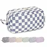 Narwey Kulturtasche Damen Kosmetiktasche Make up Tasche Damen Kulturbeutel Schminktasche Kleine, Makeup Tasche Makeup Bag (Graublaues Schachbrett-1,Groß)