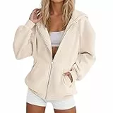 Sweatjacke Damen Jacke Herbst Teddy Fleecejacke Mit Kapuze Damenjacken Übergang Hoodie Reißverschluss Herbstjacke Gym Große Größen Hoodies Und Sweatshirts Für Zip Up Teenager Mädchen Kleidung,Beige,M
