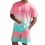 Generisch Herren Trainingsanzug Sommeranzug Sets 2 teilig Freizeitanzug Aufdruck Jogginganzug Sportanzug Bequeme Atmungsaktive Fitnessanzug Activewear Streetwear