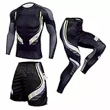 DAIHAN Herren Sportbekleidung 3 Stück Kompression Set Schnelltrocknend Fitness Trainingsanzüge Anzug Kompressionsshirt Funktionsshirt Sporthose Leggings Sport Shorts Sportbekleidung Set,STK174,M
