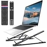 Euqvunn Laptop Ständer für Schreibtisch-[10-Stufen-Neigungseinstellung] Aus Aluminiumlegierung faltbar & tragbar Laptopständer, rutschfest & belüftetes Kühldesign, für Laptops 10'-17,3' (Schwarz)