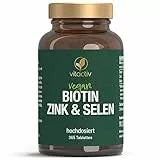 VITACTIV Biotin Zink Selen - Haut Haare Nägel Tabletten, Hochdosiert mit 10000 mcg Biotin pro Tagesverzehr - Herstellung in Deutschland, Laborgeprüft - Vegan, Zuckerfrei - 365 Stück, Jahresvorrat