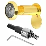 QZKJQDD Türspion, 220° Weitwinkel Optische Glaslinsen, Bohren Mit Tür Spion Ø 16mm, Ring Türspion, Der Türspion ist längenverstellbar und für Türen mit einer Dicke von 40-60 mm geeignet (Gold)