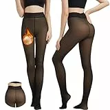 Sumvov Thermo Strumpfhose Damen,Eine Mittelnahtlinie Im Schritt,Fleece Gefütterte Strumpfhosen Damen Winter,Gefälschte Durchscheinend Plüschstrümpfe Pantyhose Wärmende Leggings