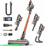 Fieety Akku Staubsauger,600W/50kPa/65Min Staubsauger Kabellos mit Wandmontierte Ladestation, Aromatherapie, Automatikmodus, Touchscreen, 1M Ausziehbarer Schlauch für Hartböden Teppiche Tierhaare Auto
