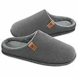 VeraCosy Herren Cord Pantoffeln gemütlich Anti-Rutsch-Gedächtnisschaum Hausschuhe mit Koralle Fleece-Futter Cooles Grau,42-43 EU