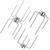 BUYGOO 3 Stück Fleischklammer für Drehspieß, 1 Doppel-Fleischklammer, 2 Vierzinken-Spieße, Fleischnadeln für Grillspieß Edelstahl, für 12 mm Sechseckige, 8–10 mm Quadratische & 13 mm Runde Grillspieße