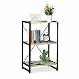Relaxdays Standregal, Regal Industrial, niedriges Bücherregal mit 3 Fächern, HxBxT: 80 x 50 x 35 cm, PB/Metall, braun