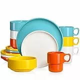 LOVECASA Tafelservice porzellan, 16-teiliges Kombiservice Set, Ess Geschirrset für 4 Personen | Speiseteller, Tassen, Dessertteller und Schüsseln