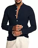 AUDATE Leinenhemd Herren Kurzarm Sommerhemd Regular Fit Freizeithemd Marine XL