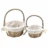 Ideen mit Herz Weiden-Körbe | Holz-Korb mit Stoff | naturfarben | Präsentkorb | Geschenk-Verpackung | Deko | 2 Größen | Shabby Chic | Blumen-Korb