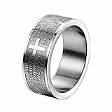 JewelryWe Bibel Gebet Kreuz Ring: 8mm Silber Edelstahl Herren-Ring Damen-Ring Englisch Vaterunser Kreuz Fingerring Band Bandring Religiöse Schmuck Geschenk für Herren Damen Größe 62