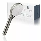 SANTRAS® Handbrause mit dreifach verstellbaren Duschkopf mit Wassersparer in Aranja – Brause mit wassersparendem Brausekopf und Durchflussbegrenzer in 3 Strahlarten für Dusche und Badewanne