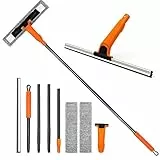 JEHONN Lavavetri Telescopico, 2 In 1 Pulisci Vetri Professionale Con 152CM Manico Lunga, 2 Panni in Microfibra per Pulizia Finestra Alte Interni Esterni Specchio Specchio Parabrezza Bagno Casa Auto