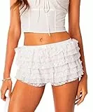 Navneet Damen Minirock Spitzenrock Kurz Y2K Sexy Mini Skirt Bloomer Shorts Sommerrock Festival Party Outfit Weiß S