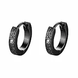 JewelryWe Schmuck Creolen Ohrringe Edelstahl Zirkonia Sandgestrahlt Huggie Hoop Klappcreolen Ohrschmuck Ohrstecker für Herren Damen, Schwarz