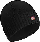 ACE Norway Winter-Mütze - Strick-Mütze aus Schaf-Wolle für Erwachsene - Woll-Beanie für Damen & Herren - Schwarz